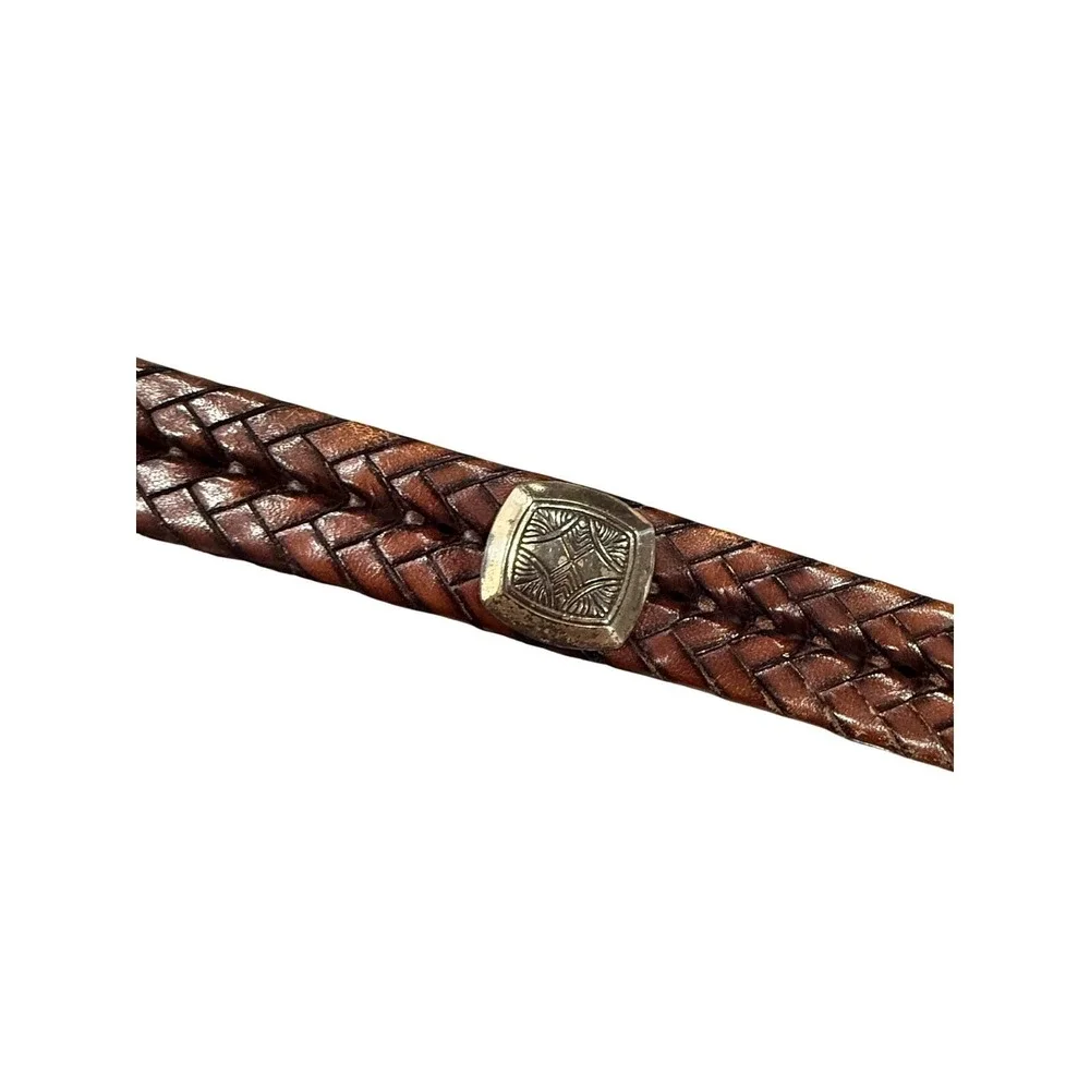 Brighton Brown Braided Leather‎ Belt Silver Engraved Buckle Southwestern Size 32
